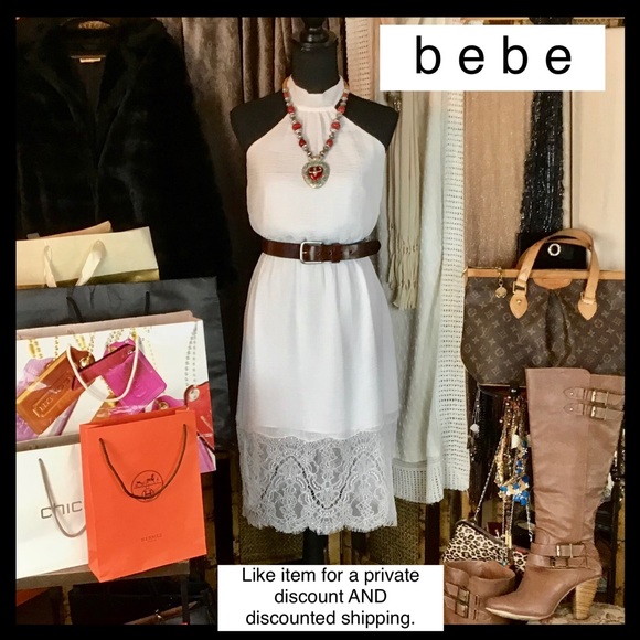 bebe Dresses & Skirts - NEW bebe Crepe Lace Halter Style Dress Snow White